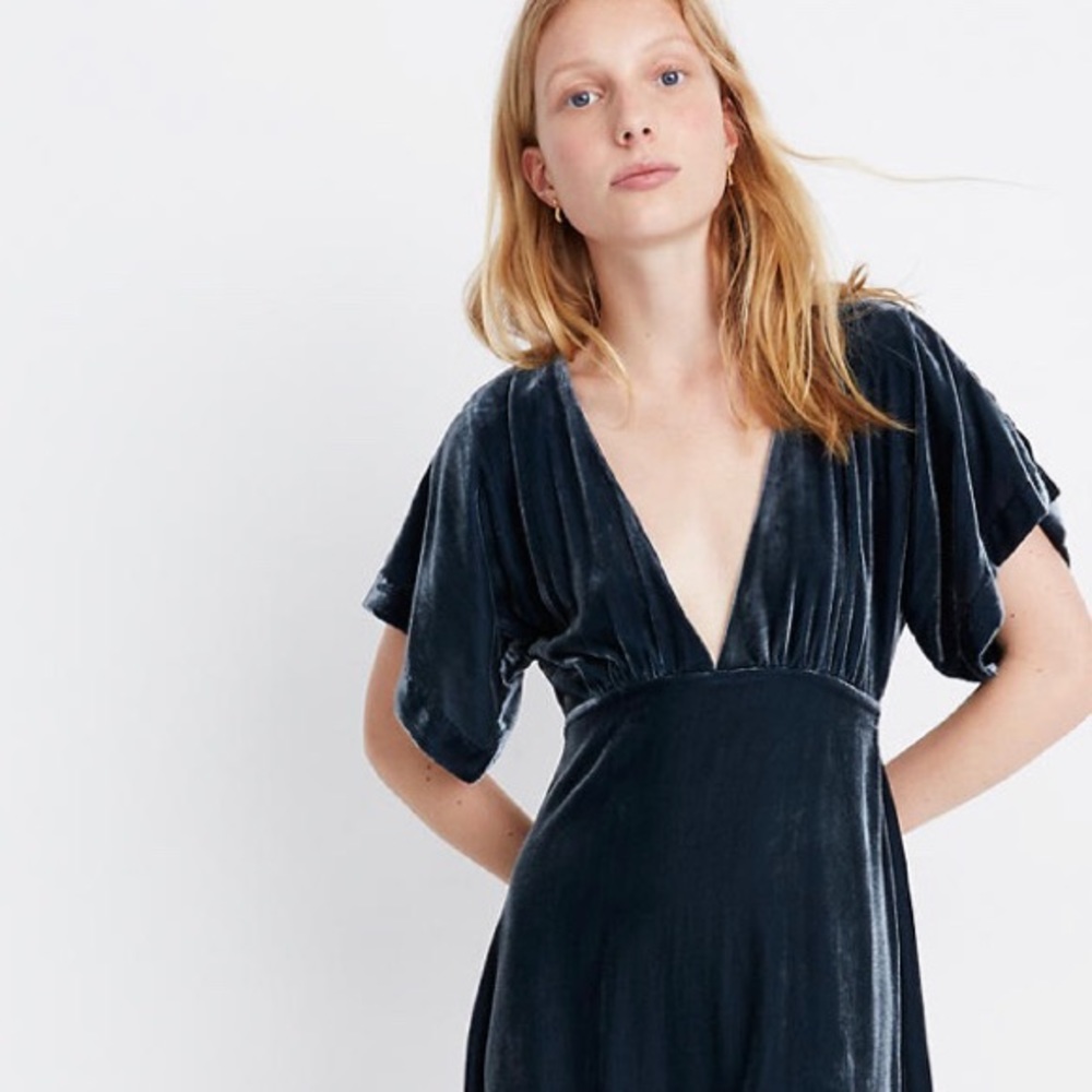 Madewell deep V velvet midi dress